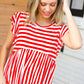 Red Stripe Babydoll Flutter Sleeve Top