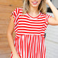 Red Stripe Babydoll Flutter Sleeve Top