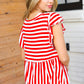 Red Stripe Babydoll Flutter Sleeve Top