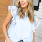 Chambray Embroidered Flutter Sleeve Top