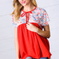 Red Boho Print Tie Neck Dolman Top