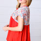 Red Boho Print Tie Neck Dolman Top