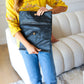 Black Fold Over Gold O-Ring Faux Leather Clutch