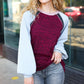 Autumn Vibes Grey & Burgundy Color Block Raglan Sweater