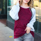 Autumn Vibes Grey & Burgundy Color Block Raglan Sweater