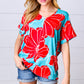 Teal & Cherry Red Floral Print V Neck Top