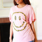 Live For Today Pink Floral Smiley Face Flutter Sleeve Tee