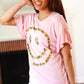 Live For Today Pink Floral Smiley Face Flutter Sleeve Tee