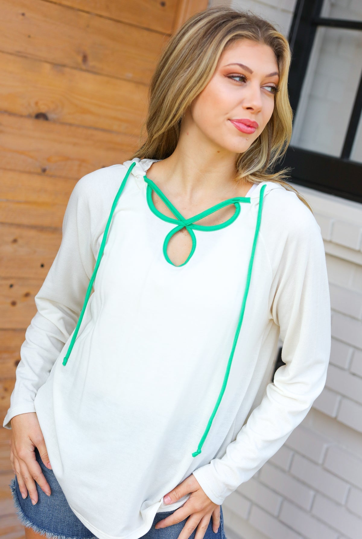 Feeling It Kelly Green Clover Cut Out Terry Hoodie