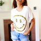 Live For Today White Floral Smiley Face Flutter Sleeve Tee