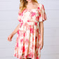 Peach Floral Chiffon Puff Sleeve Dress