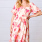 Peach Floral Chiffon Puff Sleeve Dress