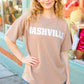 Taupe Pop-Up Embroidered "NASHVILLE" Ribbed Top