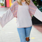 Taupe & Burgundy Chevron Raglan Lace-Up Bell Sleeve Top