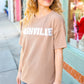 Taupe Pop-Up Embroidered "NASHVILLE" Ribbed Top