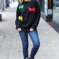 Be Merry Black Multicolor Sequin Bow Knit Sweater