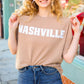 Taupe Pop-Up Embroidered "NASHVILLE" Ribbed Top