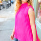 Sweet New Days Fuchsia Smocked Neck Pleated Sleeveless Top