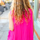 Sweet New Days Fuchsia Smocked Neck Pleated Sleeveless Top