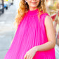 Sweet New Days Fuchsia Smocked Neck Pleated Sleeveless Top