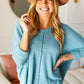 Just My Type Dusty Teal Jacquard Hi-Low V Neck Sweater