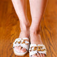 Cream Chain Detail Notched Slide Sandals