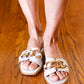 Cream Chain Detail Notched Slide Sandals