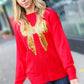 All I Want Red Sequin Bow Embroidery Knit Sweater