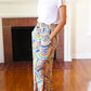 Multicolor Mandala Smocked Waist Side Slit Palazzo Pants