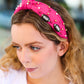 Fuchsia Stone & Gem Football Embellished Top Knot Headband