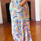 Multicolor Mandala Smocked Waist Side Slit Palazzo Pants