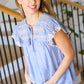 Remember Me Blue Cotton Embroidered Scalloped Sleeve Top