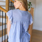 Remember Me Blue Cotton Embroidered Scalloped Sleeve Top