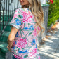 Coral Floral Print Front Knot Top