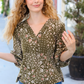 You Got This Olive Floral V Neck Bubble Sleeve Top