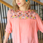 In Your Dreams Peach Floral Embroidery Ladder Trim Blouse