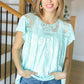 Lovely In Aqua Embroidered Flutter Sleeve Woven Top