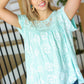 Lovely In Aqua Embroidered Flutter Sleeve Woven Top