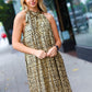 Embrace Joy Black & Gold Foil Animal Print Halter Lined Holiday Dress