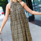 Embrace Joy Black & Gold Foil Animal Print Halter Lined Holiday Dress