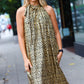 Embrace Joy Black & Gold Foil Animal Print Halter Lined Holiday Dress