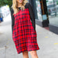 Red & Black Holiday Checker Plaid Eyelet Twofer Midi Dress