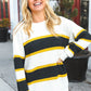 Casual Chic Yellow & Ivory Stripe Oversize Knit Sweater