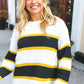 Casual Chic Yellow & Ivory Stripe Oversize Knit Sweater