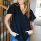 Keep Your Cool Black Flutter Sleeve V Neck Top