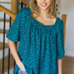 Perfectly You Teal Floral Three Quarter Sleeve Square Neck Top