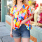 Orange & Yellow Geometric Floral V Neck Dolman Top