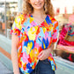 Orange & Yellow Geometric Floral V Neck Dolman Top