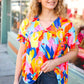 Orange & Yellow Geometric Floral V Neck Dolman Top