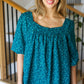 Perfectly You Teal Floral Three Quarter Sleeve Square Neck Top